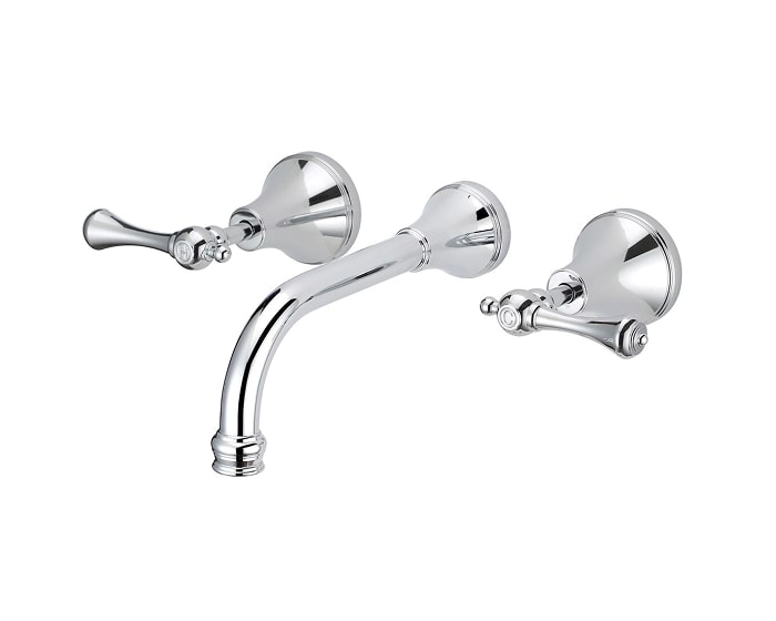 A chrome wall basin tap set