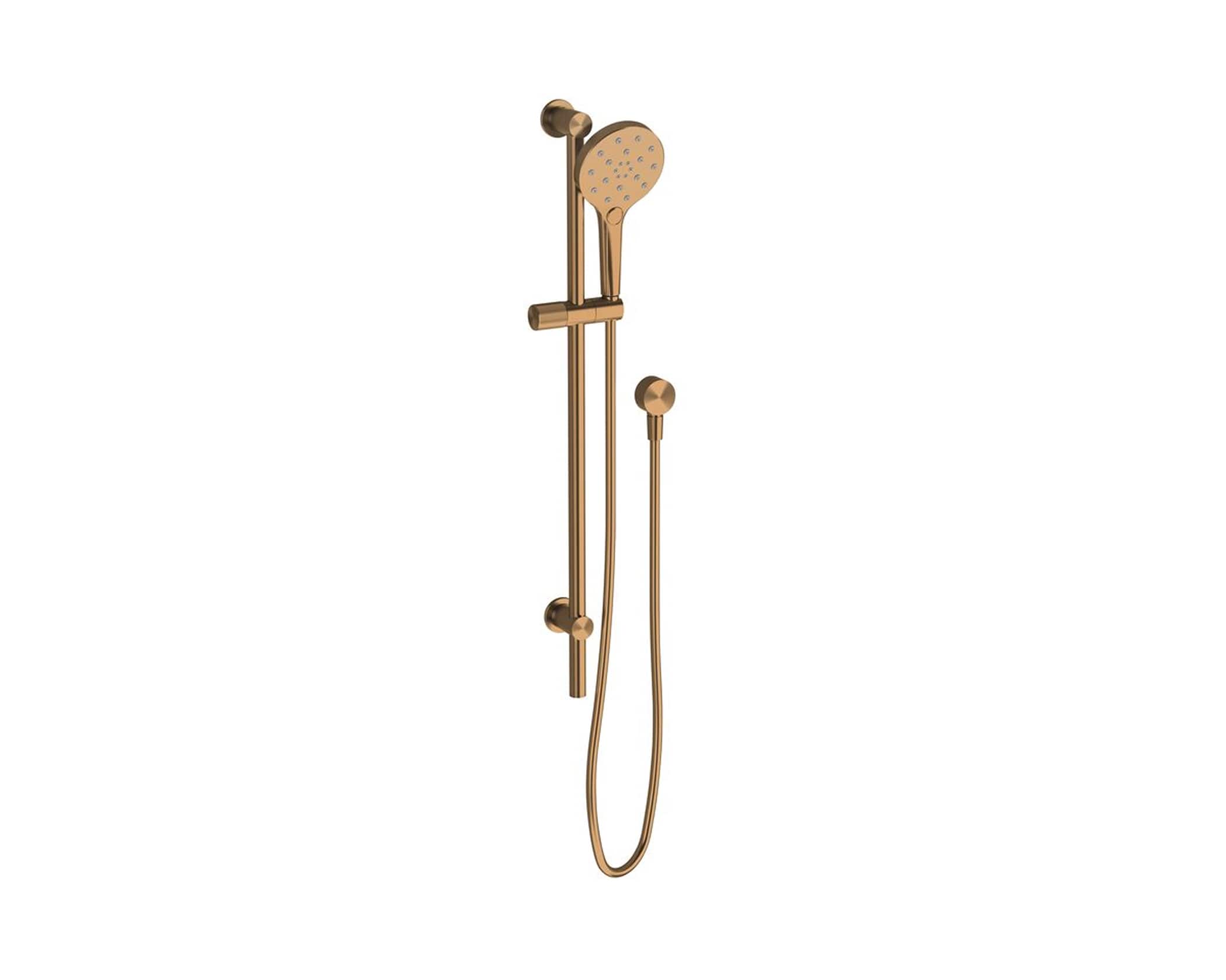 A brushed bronze rail shower