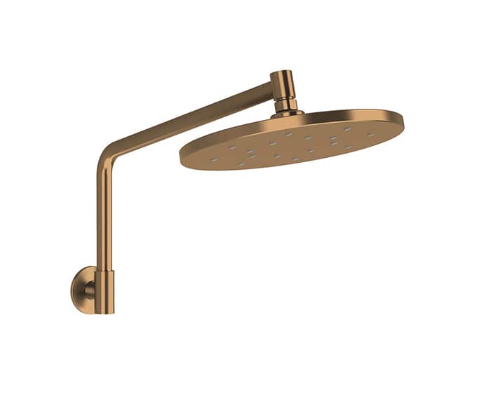 A brushed bronze overhead shower