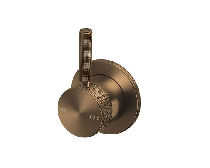 A shower mixer in brushed bronze
