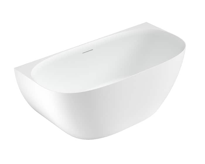A freestanding, back-to-wall bathtub