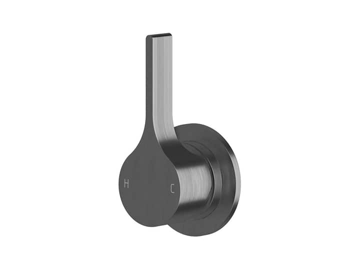 A shower/bath wall mixer in brushed gunmetal