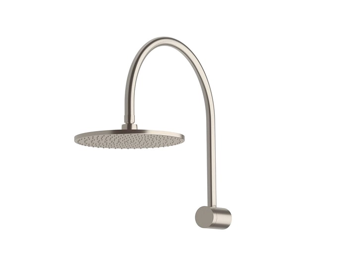 A gunmetal gooseneck shower head