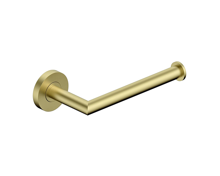 A brushed brass toilet roll holder