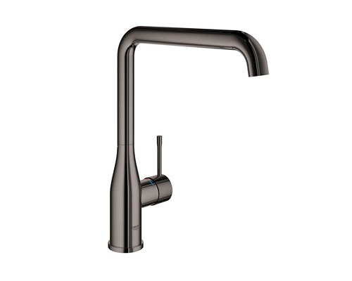 A black kitchen sink mixer