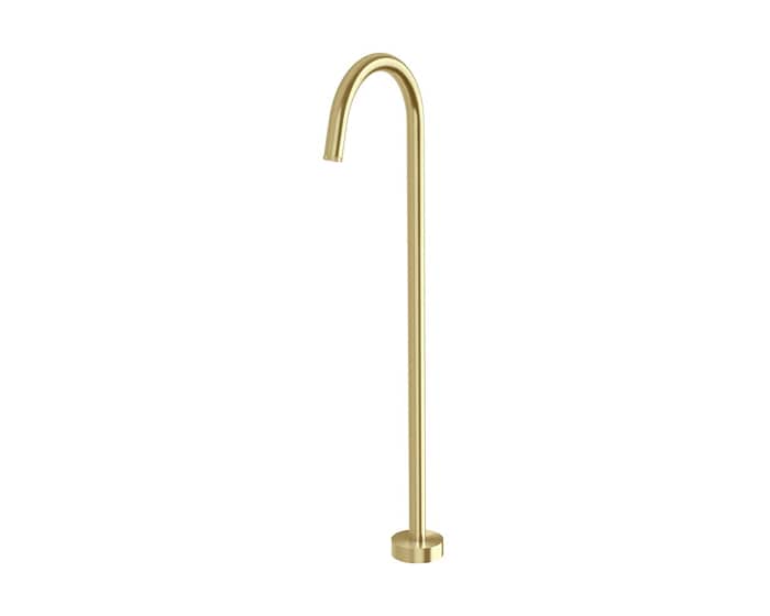 A brushed gold floor mounted bath outlet