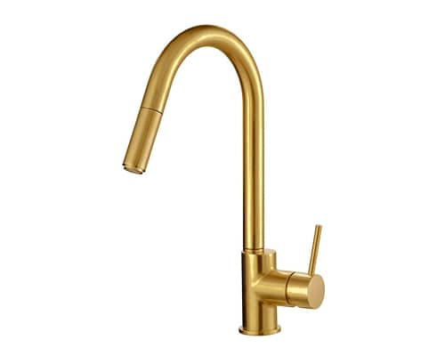 Mizu Drift pull out gooseneck sink mixer in gold