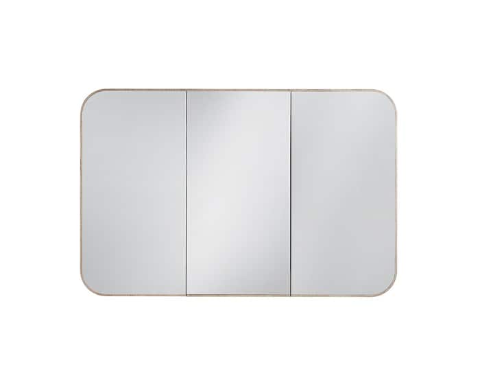 A mirrored shaving cabinet with curved edges