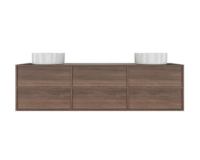 A timber vanity with two basins