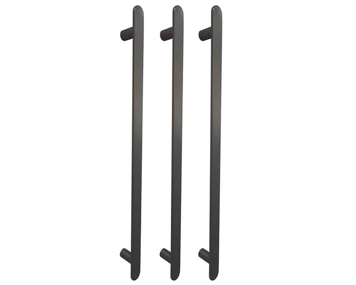 Three vertical towel rails in brushed gunmetal