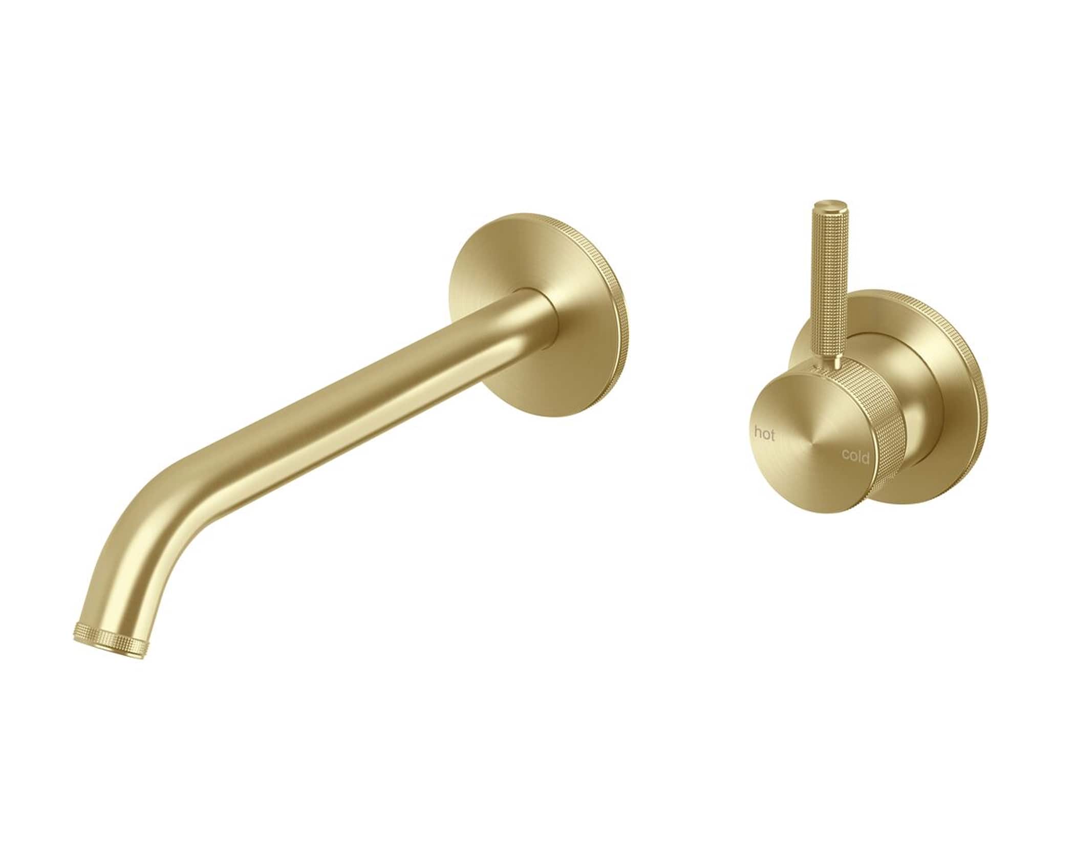 A brushed gold basin outlet and mixer