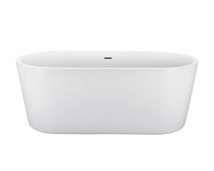 A white, freestanding bathtub