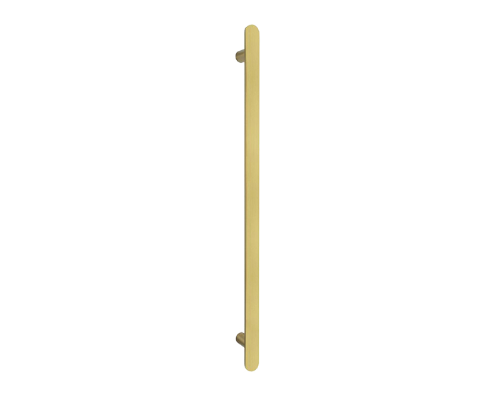 A vertical towel rail in brushed brass